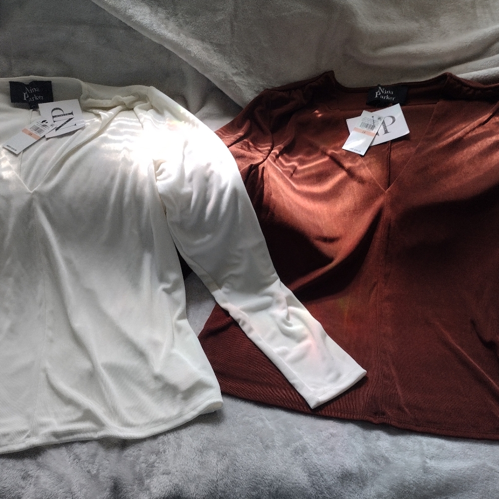 Two plus size stretchy v neck blouses